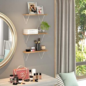 Wallniture Colmar Floating Shelves for Bedroom Wall Decor, Wood Wall Shelf Set of 2 for Home Organization and Storage, 17"x4.5" Natural Burned