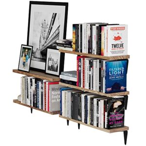 wallniture arras floating shelves for wall, 17″x 4.5″ rustic bookshelf for living room decor, bookshelves for home office, burned finish storage shelf set of 5
