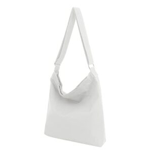 muka canvas shoulder bag with zipper, white hobo crossbody handbag casual tote