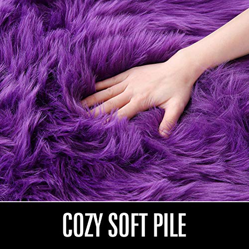 HOMORE Soft Fluffy Faux Fur Area Rug for Bedroom Living Room, Extra Comfy and Fuzzy Rugs, Washable Plush Carpet for Bed Home Decor, 3x5 Feet Purple