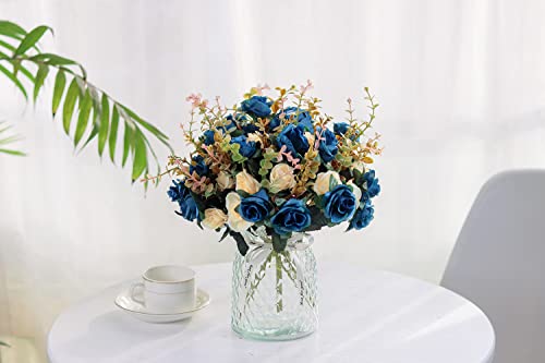 Moomass Artificial Flowers,2 Packs of Artificial Roses.24 Little Rose Silk Flowers. Plastic Flowers,Plants for Home Hotel Wedding Christmas Tables Decorations.Cemetery Flowers Dark Blue