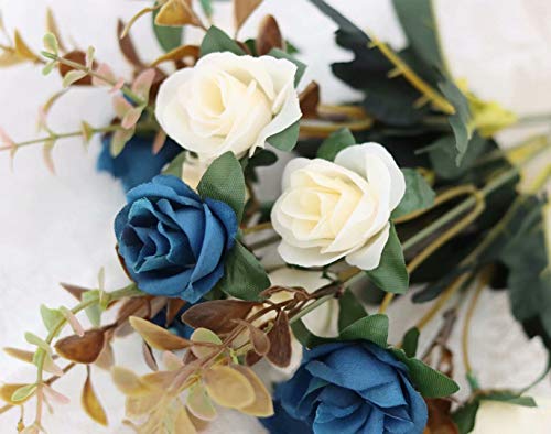 Moomass Artificial Flowers,2 Packs of Artificial Roses.24 Little Rose Silk Flowers. Plastic Flowers,Plants for Home Hotel Wedding Christmas Tables Decorations.Cemetery Flowers Dark Blue