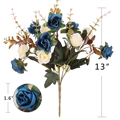 Moomass Artificial Flowers,2 Packs of Artificial Roses.24 Little Rose Silk Flowers. Plastic Flowers,Plants for Home Hotel Wedding Christmas Tables Decorations.Cemetery Flowers Dark Blue