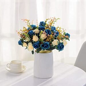 Moomass Artificial Flowers,2 Packs of Artificial Roses.24 Little Rose Silk Flowers. Plastic Flowers,Plants for Home Hotel Wedding Christmas Tables Decorations.Cemetery Flowers Dark Blue