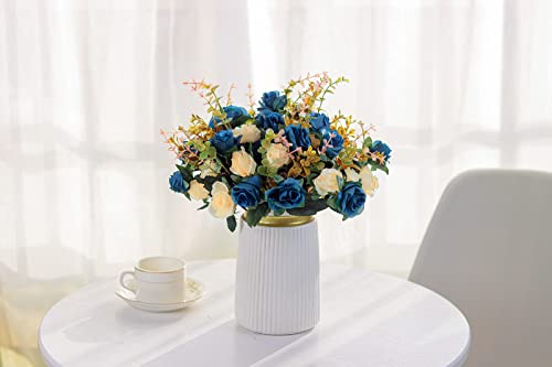 Moomass Artificial Flowers,2 Packs of Artificial Roses.24 Little Rose Silk Flowers. Plastic Flowers,Plants for Home Hotel Wedding Christmas Tables Decorations.Cemetery Flowers Dark Blue