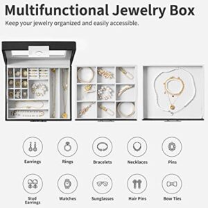 Oyydecor Jewelry Box with Clear Lid, 3-Layer Jewelry Organizer with 2 Drawers PU Leather Display Storage Case Necklace Ring Earring Storage Case Gifts for Women