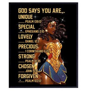 african american woman – african american wall art for girls – god says you are – christian wall decor – bible verses – black wall art – religious gifts for women – inspirational motivational unframed