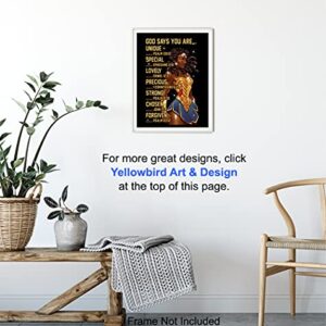 African American Woman - African American Wall Art for Girls - God Says You Are - Christian Wall Decor - Bible Verses - Black Wall Art - Religious Gifts for Women - Inspirational Motivational Unframed