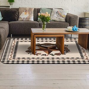 Non-Slip Area Rugs with Rubber Backing Throw Rugs Runner Farmhouse Country Star and Primitive Berries On Retro Black Plaid Non-slip Soft Cozy Carpets for Floor, Entryway, Nursery48x72 Inch