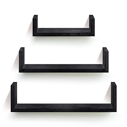 RR ROUND RICH DESIGN Solid Wood Floating Shelves for Bedroom Bathroom or Livingroom Wall Mounted Shelf Black