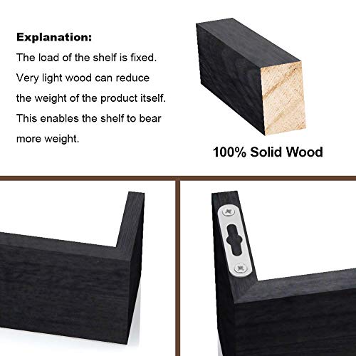 RR ROUND RICH DESIGN Solid Wood Floating Shelves for Bedroom Bathroom or Livingroom Wall Mounted Shelf Black