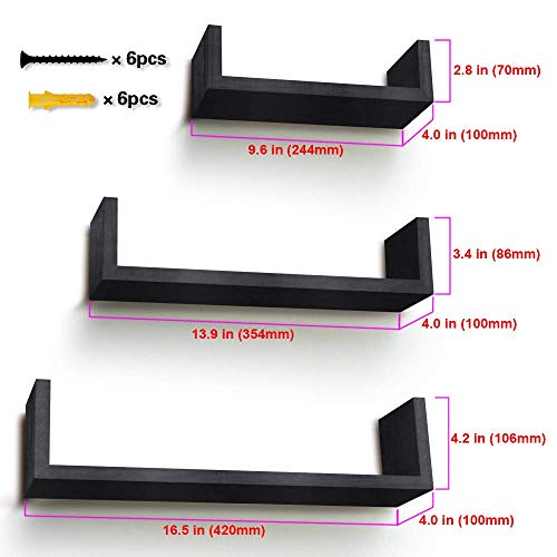 RR ROUND RICH DESIGN Solid Wood Floating Shelves for Bedroom Bathroom or Livingroom Wall Mounted Shelf Black