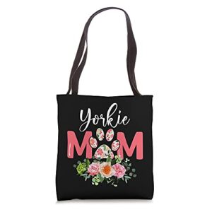 yorkie mom, yorkshire terrier dog mother tote bag