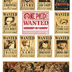 One Piece Wanted Posters Set of 10 Pieces(40cm x 28.5cm) +1 Piece Family Portraits(101cm x 27cm) for Bedroom