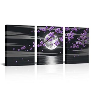 homeoart 3 pieces purple plum flower tree painting bathroom decor wall art framed ready to hang 12″x16″x3pcs (purple)