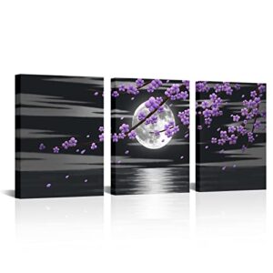 HOMEOART 3 Pieces Purple Plum Flower Tree Painting Bathroom Decor Wall Art Framed Ready to Hang 12"x16"x3pcs (Purple)