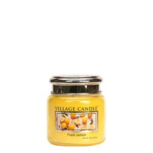village candle fresh lemon petite jar candle, 3.25 oz, traditions collection, yellow