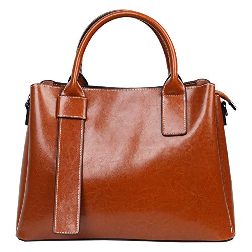 Genuine Leather Satchel Purses and Handbags for Women Shoulder Tote Bags Top Handle Handbags (Oil-waxed Brown)