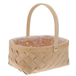 vicasky portable seagrass basket handmade rattan storage basket container houseware storage basket wooden woven storage case with handle (large)