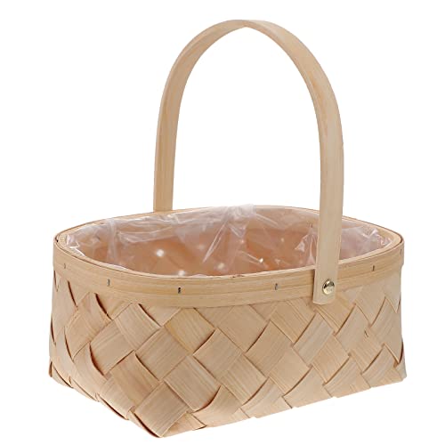 VICASKY Portable Seagrass Basket Handmade Rattan Storage Basket Container Houseware Storage Basket Wooden Woven Storage Case with Handle (Large)