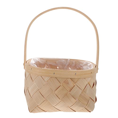 VICASKY Portable Seagrass Basket Handmade Rattan Storage Basket Container Houseware Storage Basket Wooden Woven Storage Case with Handle (Large)