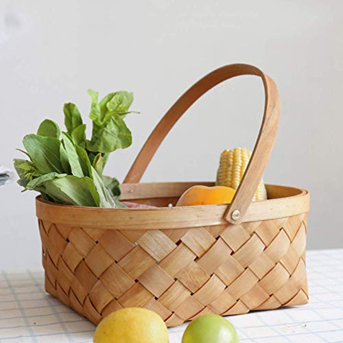 VICASKY Portable Seagrass Basket Handmade Rattan Storage Basket Container Houseware Storage Basket Wooden Woven Storage Case with Handle (Large)