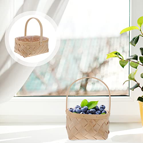 VICASKY Portable Seagrass Basket Handmade Rattan Storage Basket Container Houseware Storage Basket Wooden Woven Storage Case with Handle (Large)