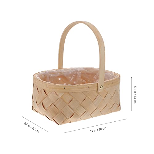 VICASKY Portable Seagrass Basket Handmade Rattan Storage Basket Container Houseware Storage Basket Wooden Woven Storage Case with Handle (Large)