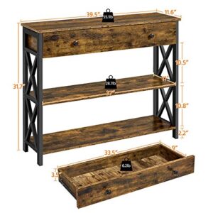 Yaheetech Industrial Console Table with Drawer, Sofa Table Narrow Console Table for Entryway/Living Room, Entry Hallway Table with 2 Tier Open Storage, Rustic Brown