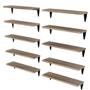 Wallniture Arras Wood Floating Shelves for Wall Storage, 17"x4.5" Small Bookshelf Set of 10, Hanging Book Shelves for Living Room, Bedroom, Office, Burned Finish Display Shelves