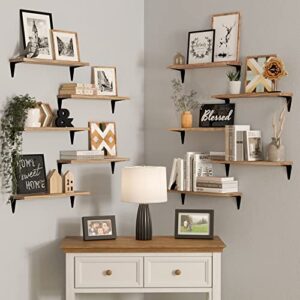 Wallniture Arras Wood Floating Shelves for Wall Storage, 17"x4.5" Small Bookshelf Set of 10, Hanging Book Shelves for Living Room, Bedroom, Office, Burned Finish Display Shelves