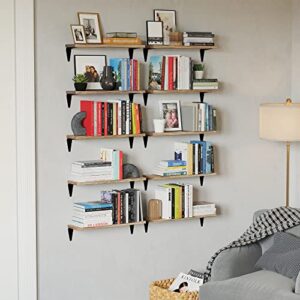 Wallniture Arras Wood Floating Shelves for Wall Storage, 17"x4.5" Small Bookshelf Set of 10, Hanging Book Shelves for Living Room, Bedroom, Office, Burned Finish Display Shelves