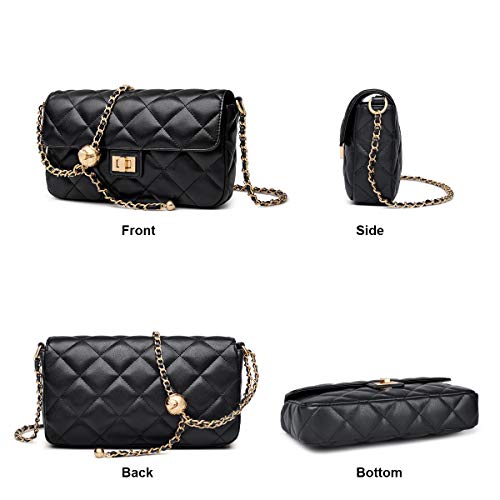 LAORENTOU Cow Leather Small Crossbody Bags for Women Quilted Handbag Purse with Chain Strap Shoulder Purse Clearance