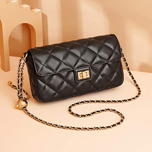 LAORENTOU Cow Leather Small Crossbody Bags for Women Quilted Handbag Purse with Chain Strap Shoulder Purse Clearance