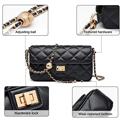 LAORENTOU Cow Leather Small Crossbody Bags for Women Quilted Handbag Purse with Chain Strap Shoulder Purse Clearance