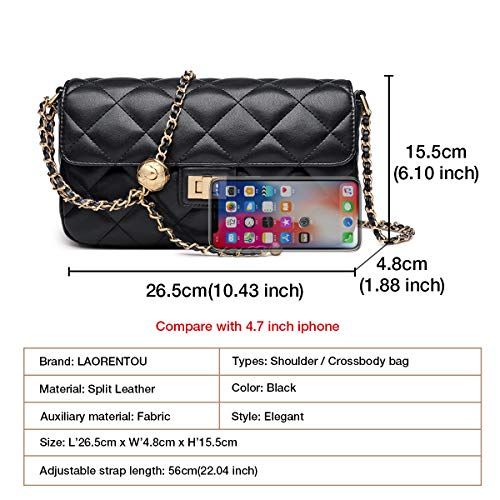 LAORENTOU Cow Leather Small Crossbody Bags for Women Quilted Handbag Purse with Chain Strap Shoulder Purse Clearance