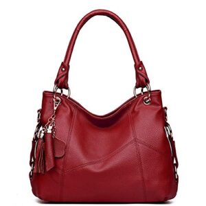 2022 women’s tote shoulder bag purses and handbag for women satchel shoulder bags handle bag leather tassel（red）