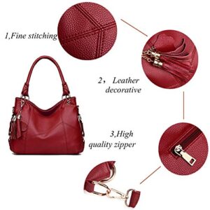 2022 Women's Tote Shoulder Bag Purses and Handbag for Women Satchel Shoulder Bags Handle Bag Leather tassel（Red）