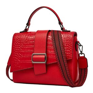 small top-handle bags for women, genuine leather crocodile skin ladies crossbody bags with 2 shoulder straps womens small satchel purses and handbags (red)