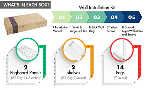 Morspace Peg Board Wall Display - Beautifully organise Your Home, Garage, Kitchen, Bedroom or Office Space with pegboard Wall décor and Organization (White)