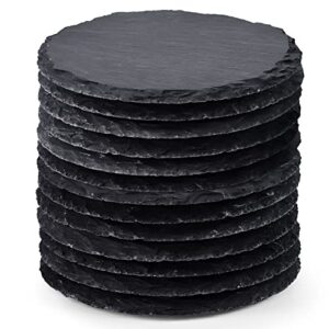 13 pieces slate drink coasters, goh dodd 4 inch black stone coasters bulk cup coaster set with anti-scratch bottom for bar kitchen home apartment, round