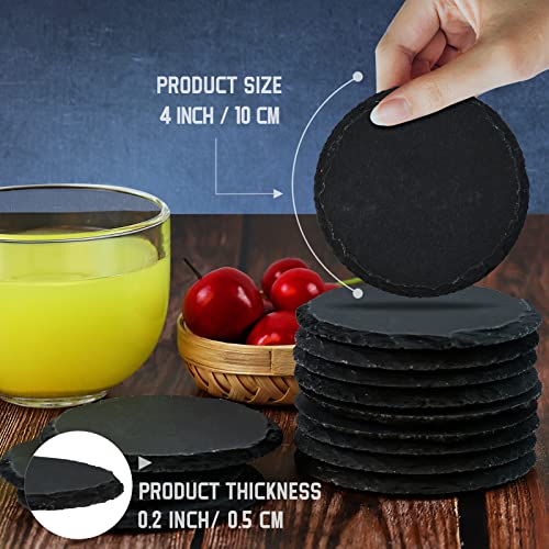 13 Pieces Slate Drink Coasters, GOH DODD 4 Inch Black Stone Coasters Bulk Cup Coaster Set with Anti-Scratch Bottom for Bar Kitchen Home Apartment, Round