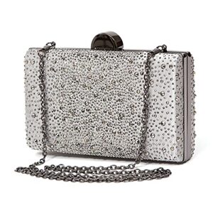 dressy clutch bag with stones on both sides, mindy bag pewter