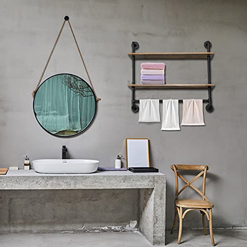 MAIKAILUN Industrial Pipe Shelving, Iron Pipe Shelves Bathroom Shelves with Towel bar, Rustic Metal Pipe Floating Shelves, Pipe Shelf Wall Mounted with Hooks for Coffee Bar Kitchen(24" 2 Tiers)