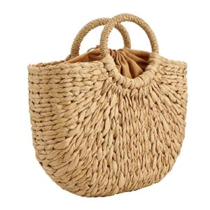 gets women straw bag, hand-woven rattan tote clutch handle bag retro summer beach tote bags wicker bags