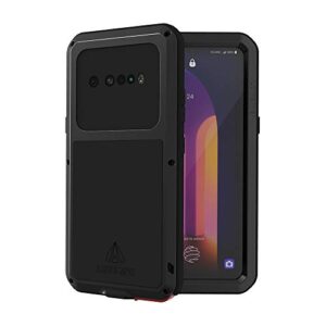 love mei lg v60 thinq case with tempered glass screen protector shockproof scratch proof hybrid metal and silicone gel heavy duty armor defender tough back cover for v60 thinq / v60 (black)