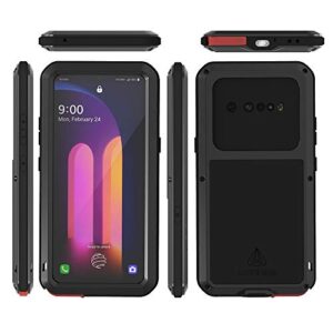 LOVE MEI LG V60 ThinQ Case with Tempered Glass Screen Protector Shockproof Scratch Proof Hybrid Metal and Silicone Gel Heavy Duty Armor Defender Tough Back Cover for V60 ThinQ / V60 (Black)