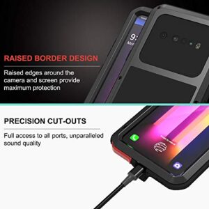 LOVE MEI LG V60 ThinQ Case with Tempered Glass Screen Protector Shockproof Scratch Proof Hybrid Metal and Silicone Gel Heavy Duty Armor Defender Tough Back Cover for V60 ThinQ / V60 (Black)