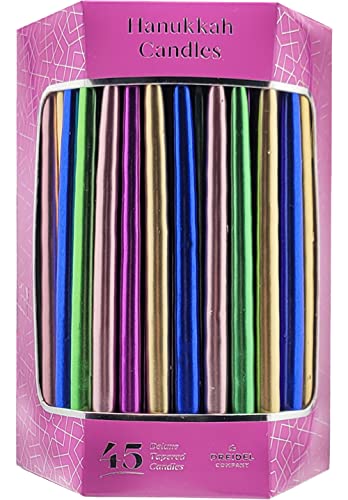 Dripless Hanukkah Candles Metallic Multicolors Deluxe Tapered Decorations, Chanukkah Menorah Candles for All 8 Nights of Chanukah