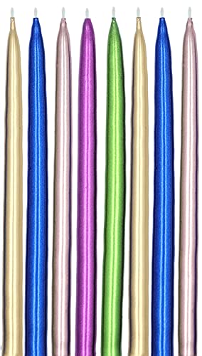 Dripless Hanukkah Candles Metallic Multicolors Deluxe Tapered Decorations, Chanukkah Menorah Candles for All 8 Nights of Chanukah